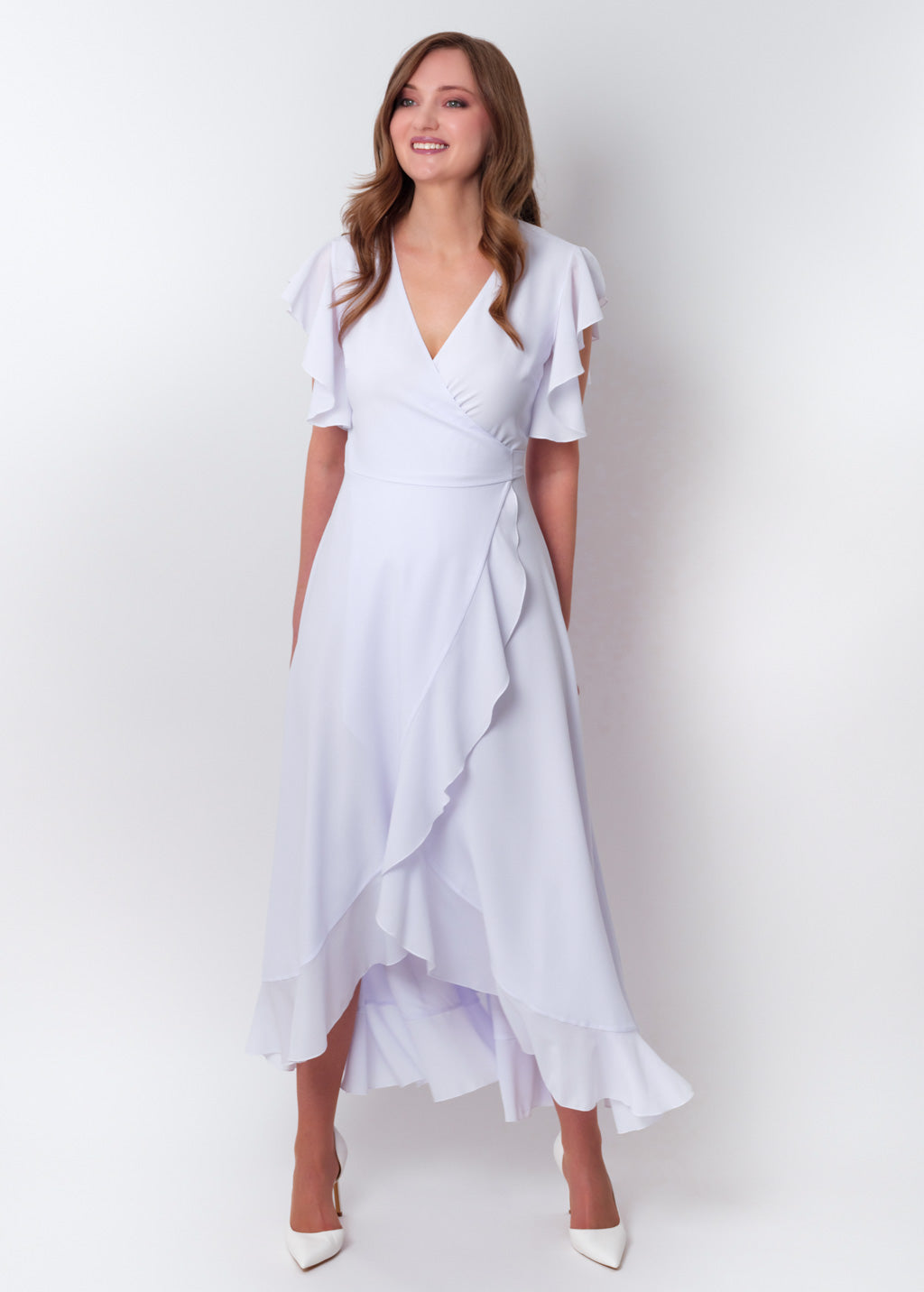 White chiffon wrap dress