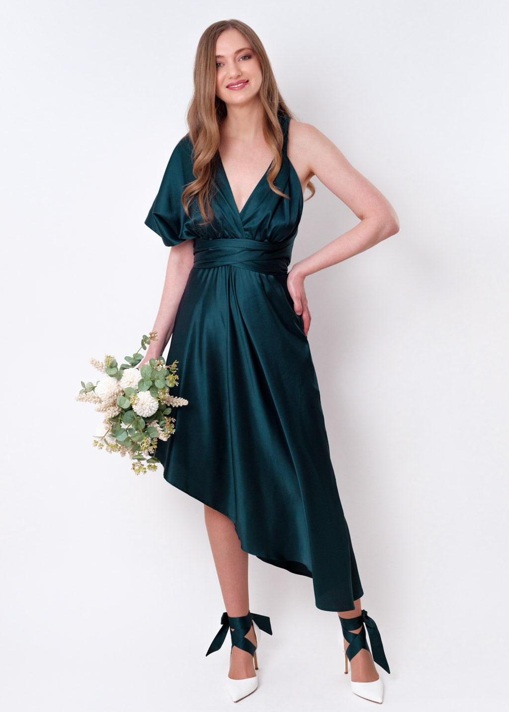 Dark teal green infinity asymmetric dress