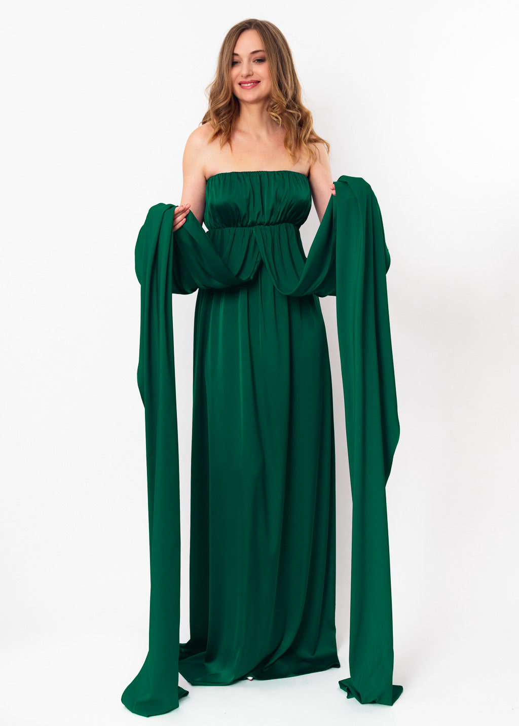 Emerald green infinity empire waist silk dress