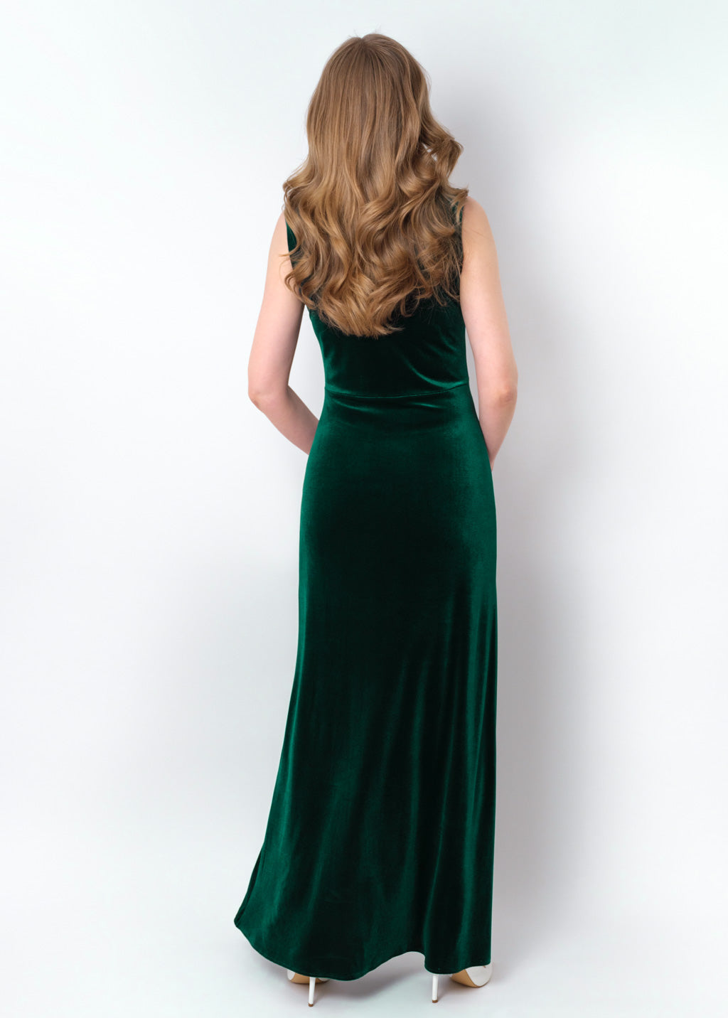 Emerald green velvet slit long pencil dress