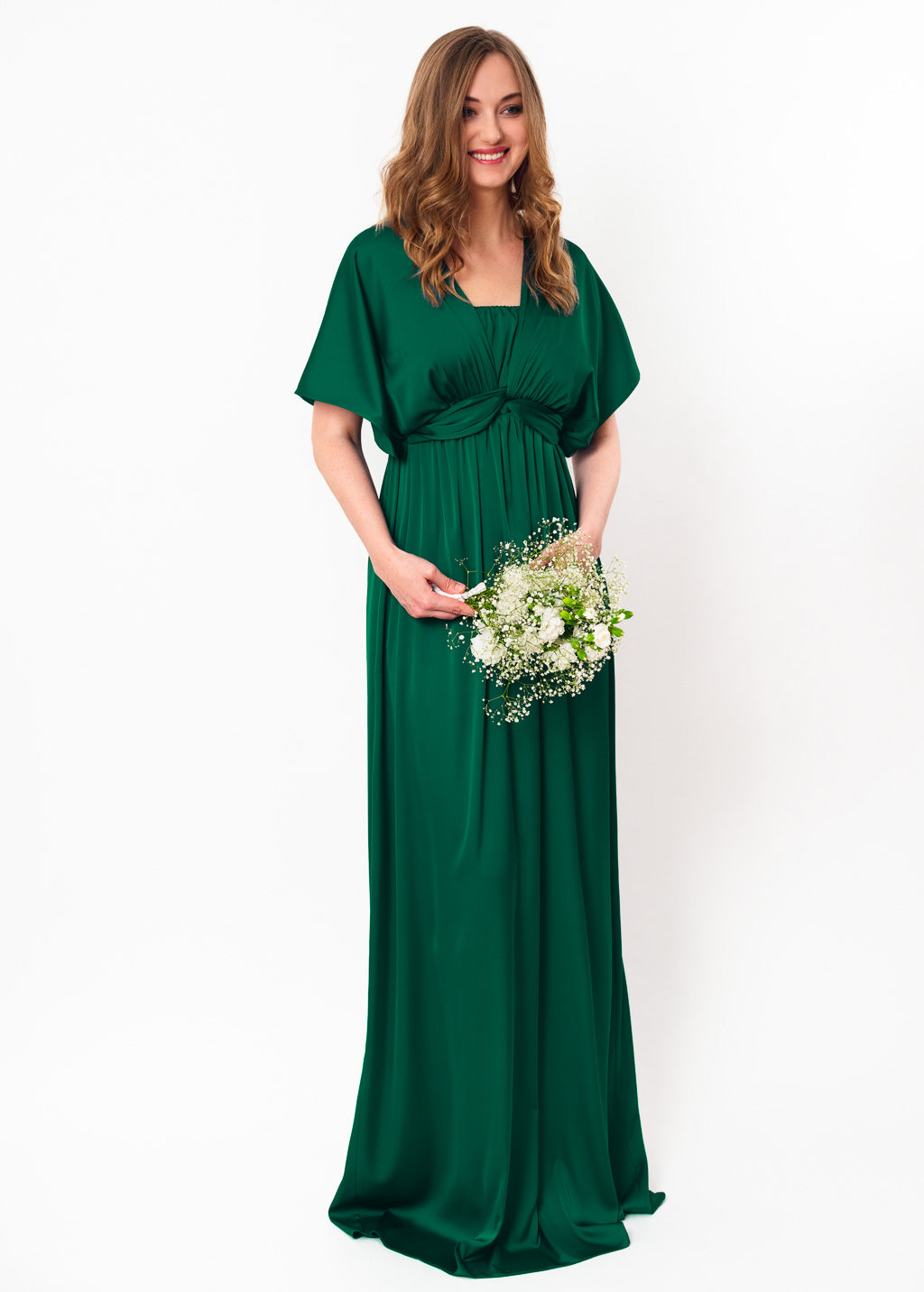 Emerald green infinity empire waist silk dress