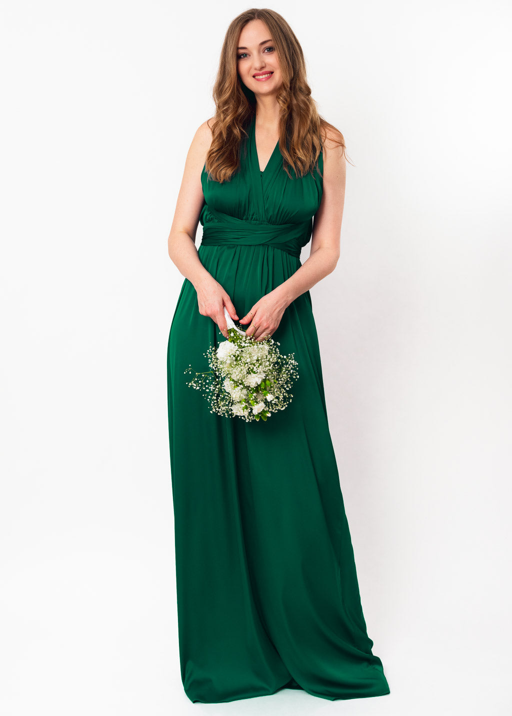 Emerald green infinity empire waist silk dress