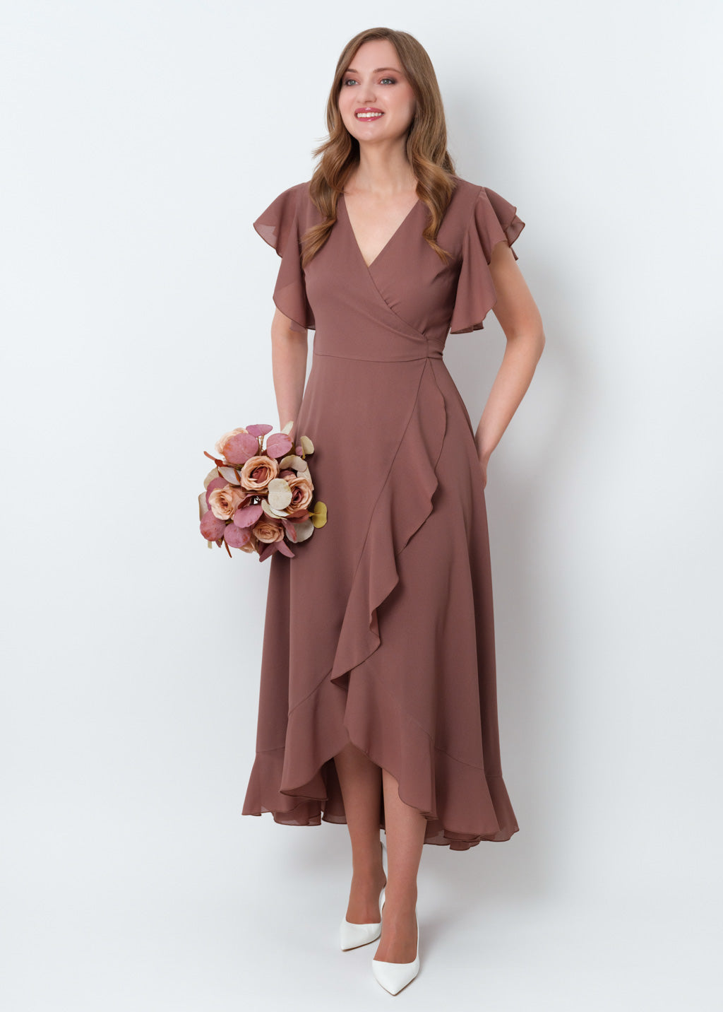 Cappuccino chiffon wrap dress