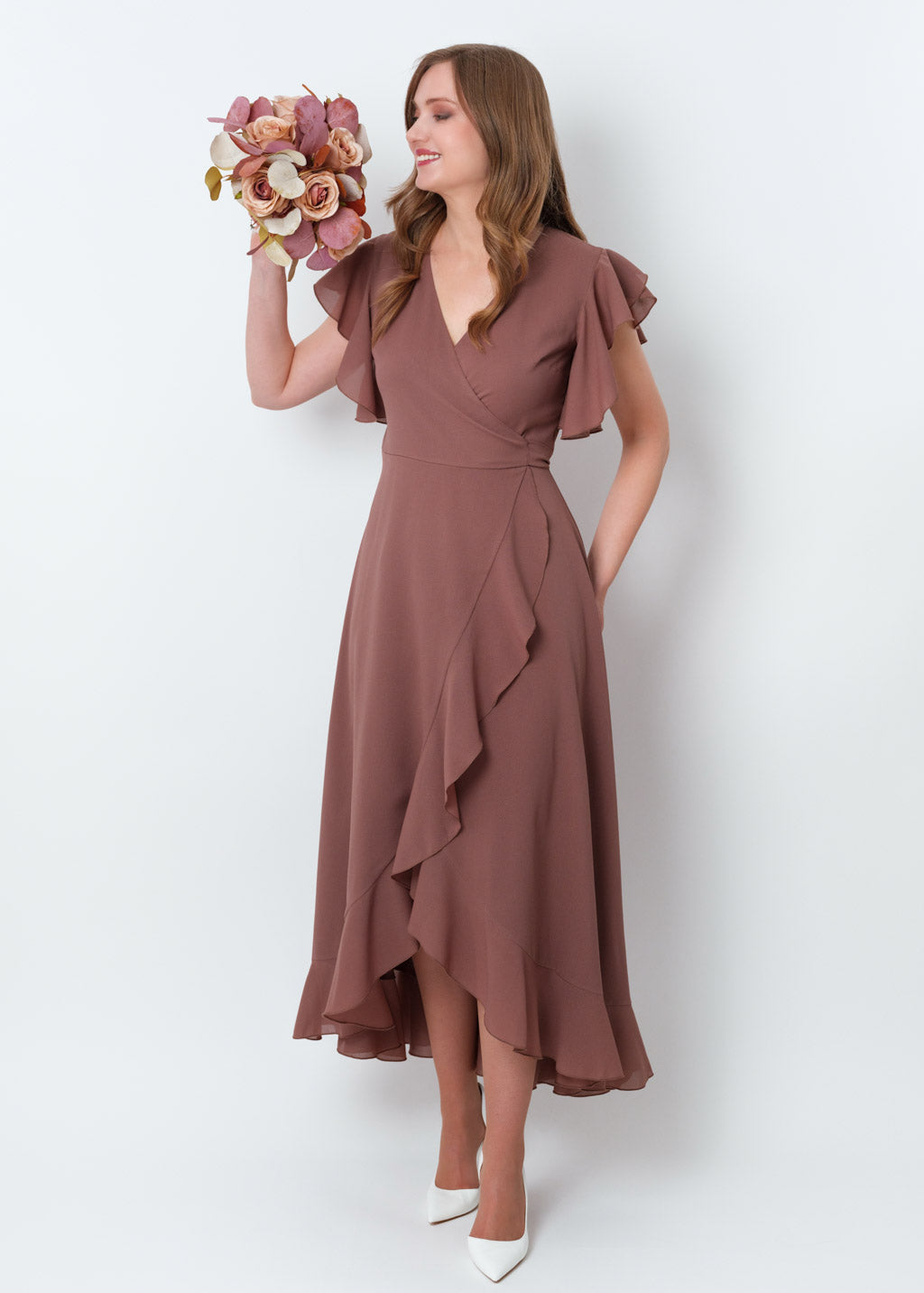 Cappuccino chiffon wrap dress