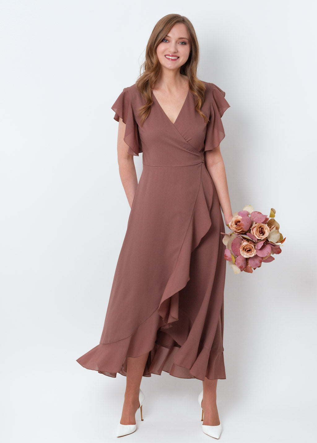 Cappuccino chiffon wrap dress
