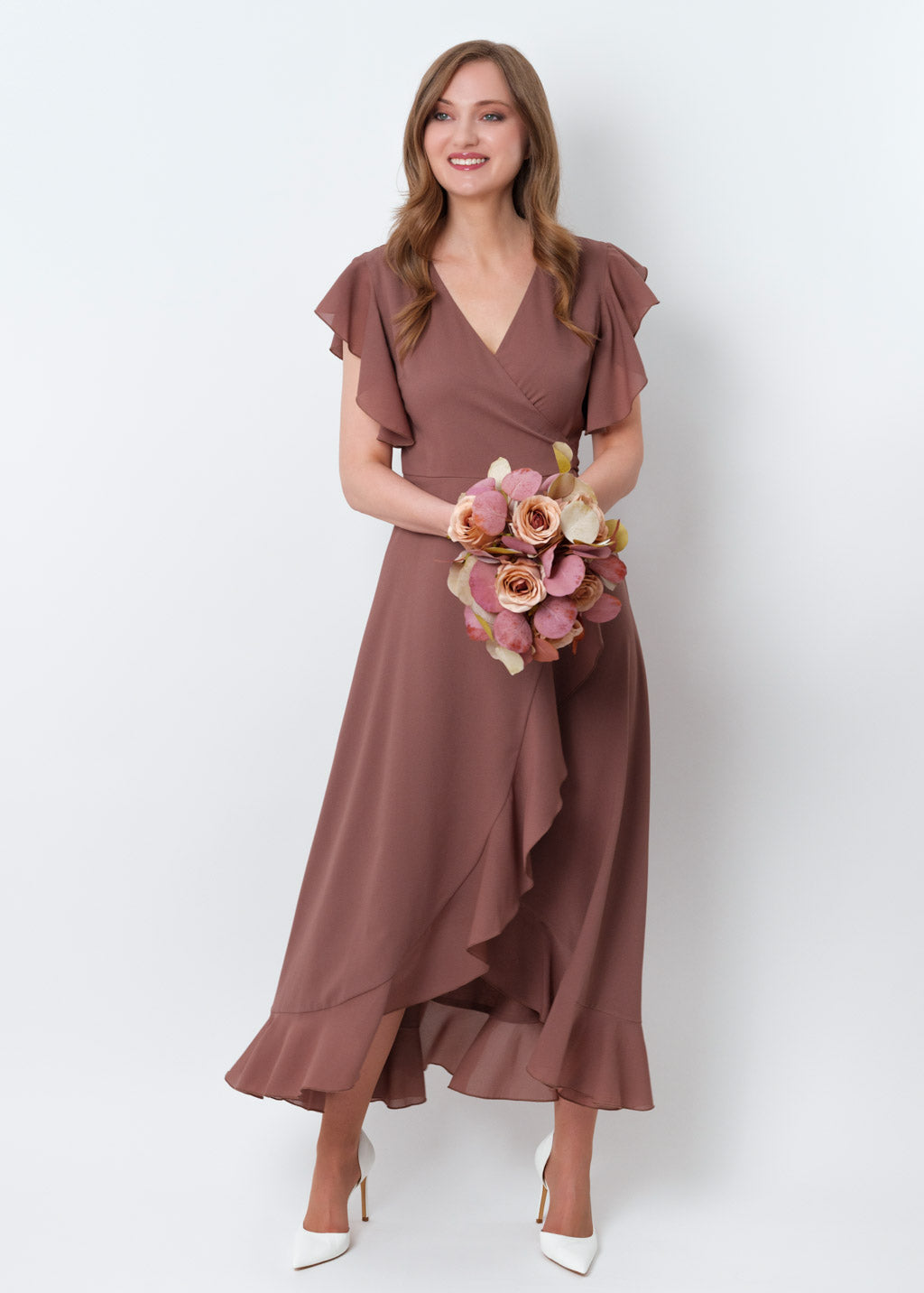 Cappuccino chiffon wrap dress