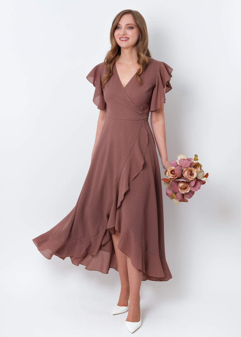 Cappuccino chiffon wrap dress