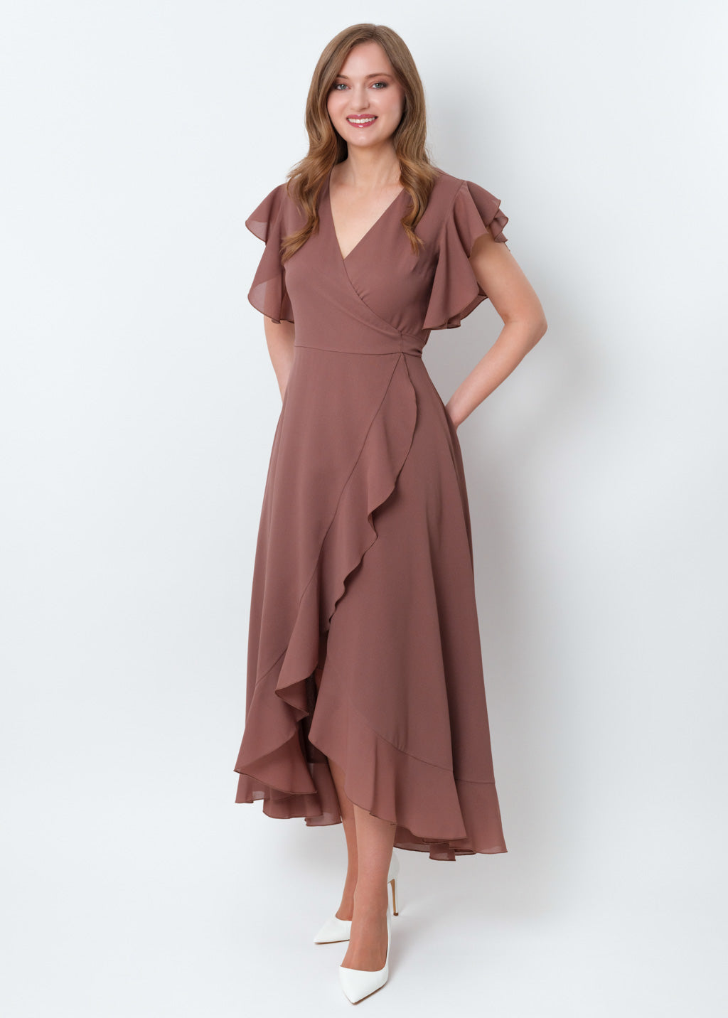 Cappuccino chiffon wrap dress