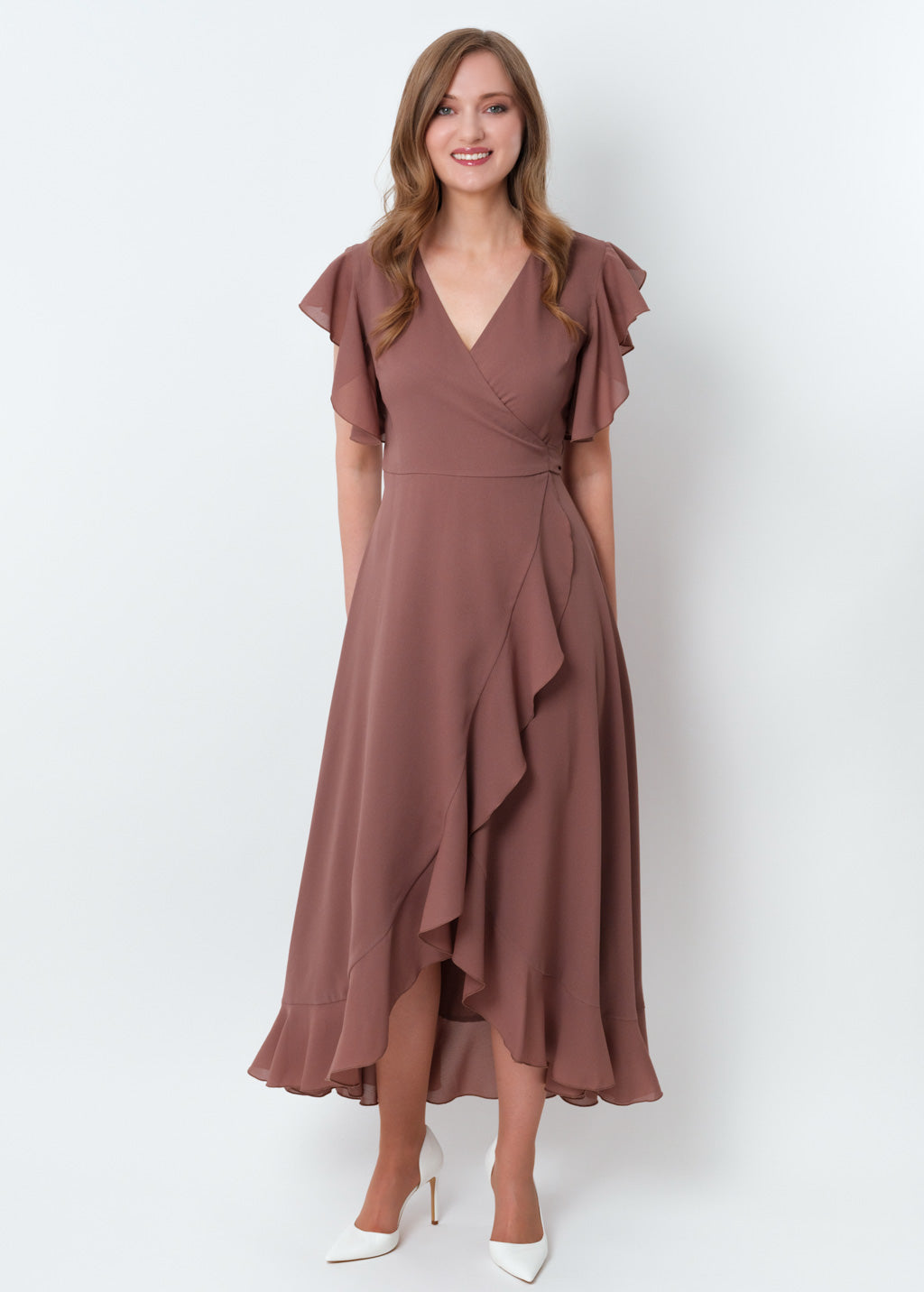 Cappuccino chiffon wrap dress
