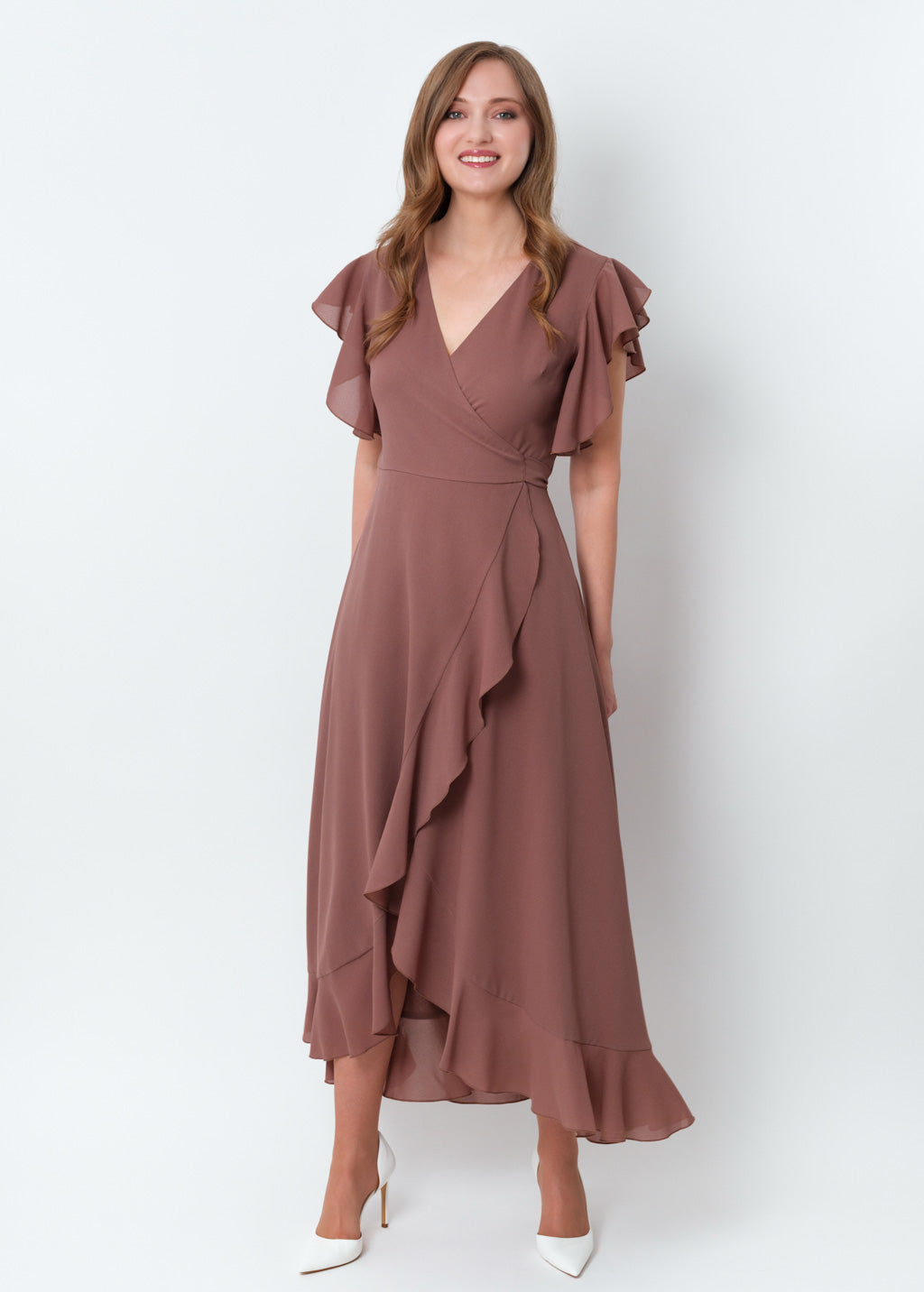 Cappuccino chiffon wrap dress