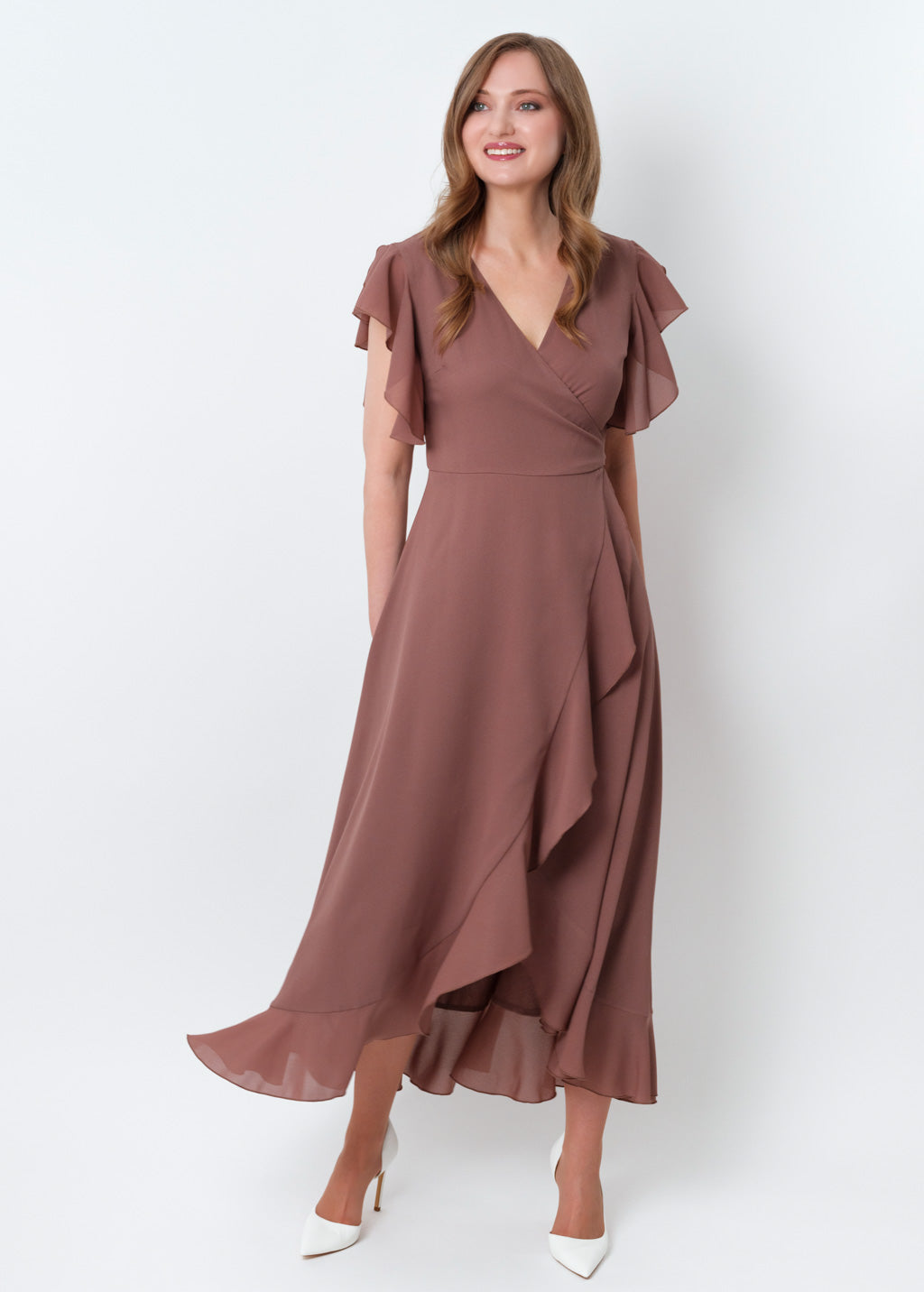 Cappuccino chiffon wrap dress