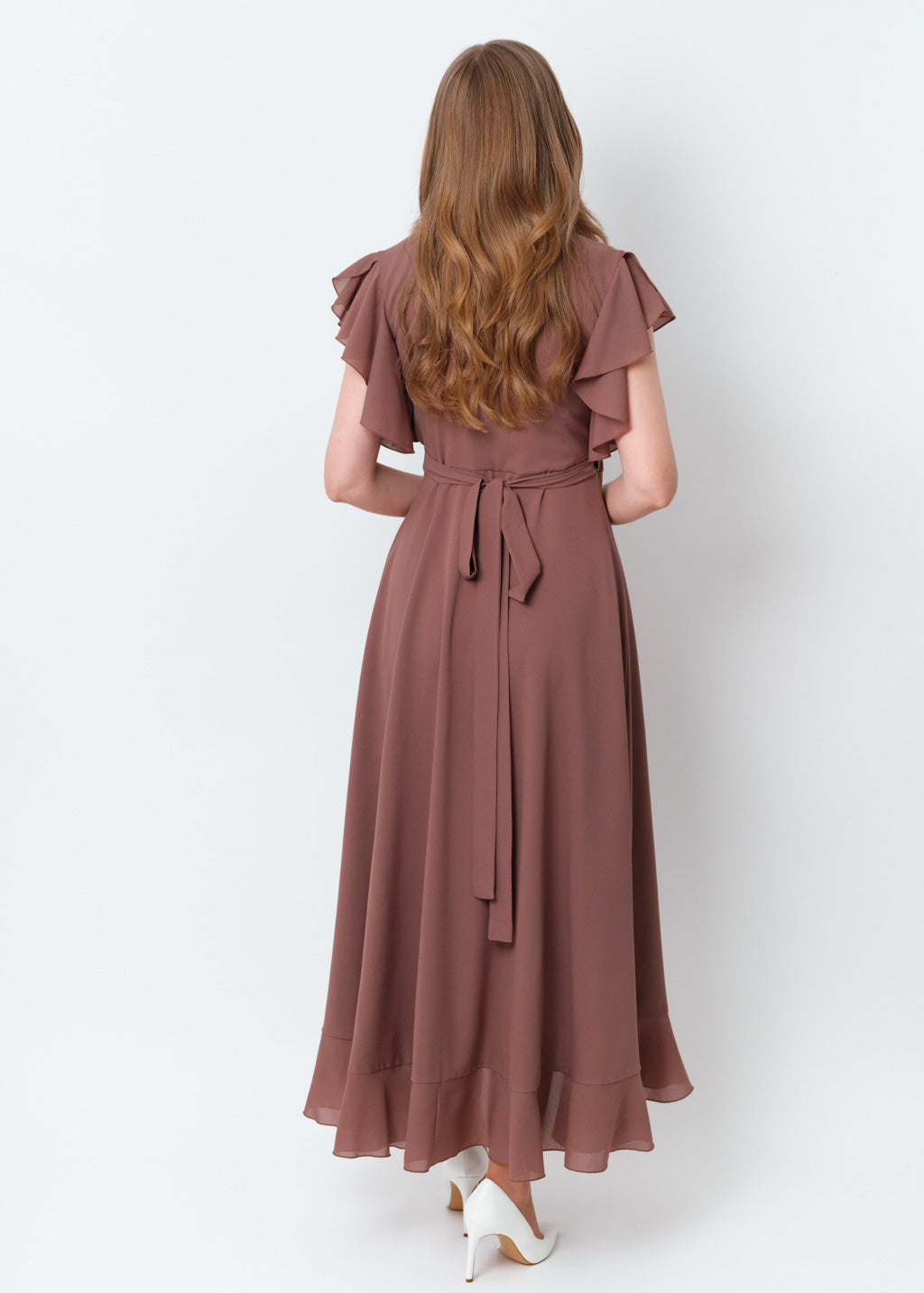 Cappuccino chiffon wrap dress