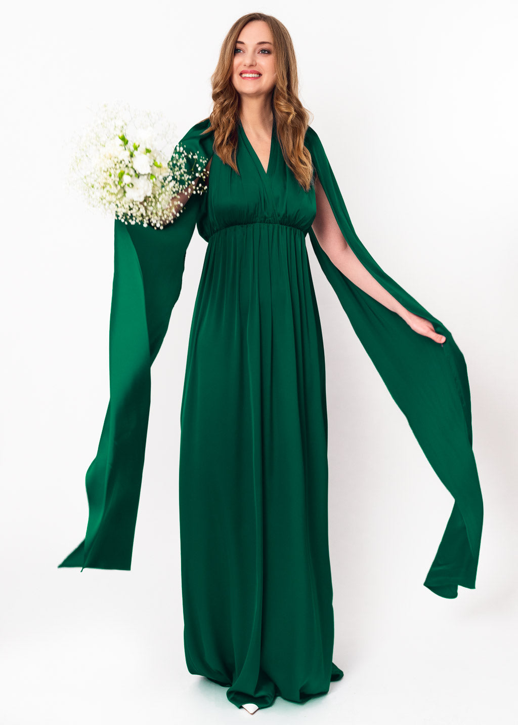 Emerald green infinity empire waist silk dress