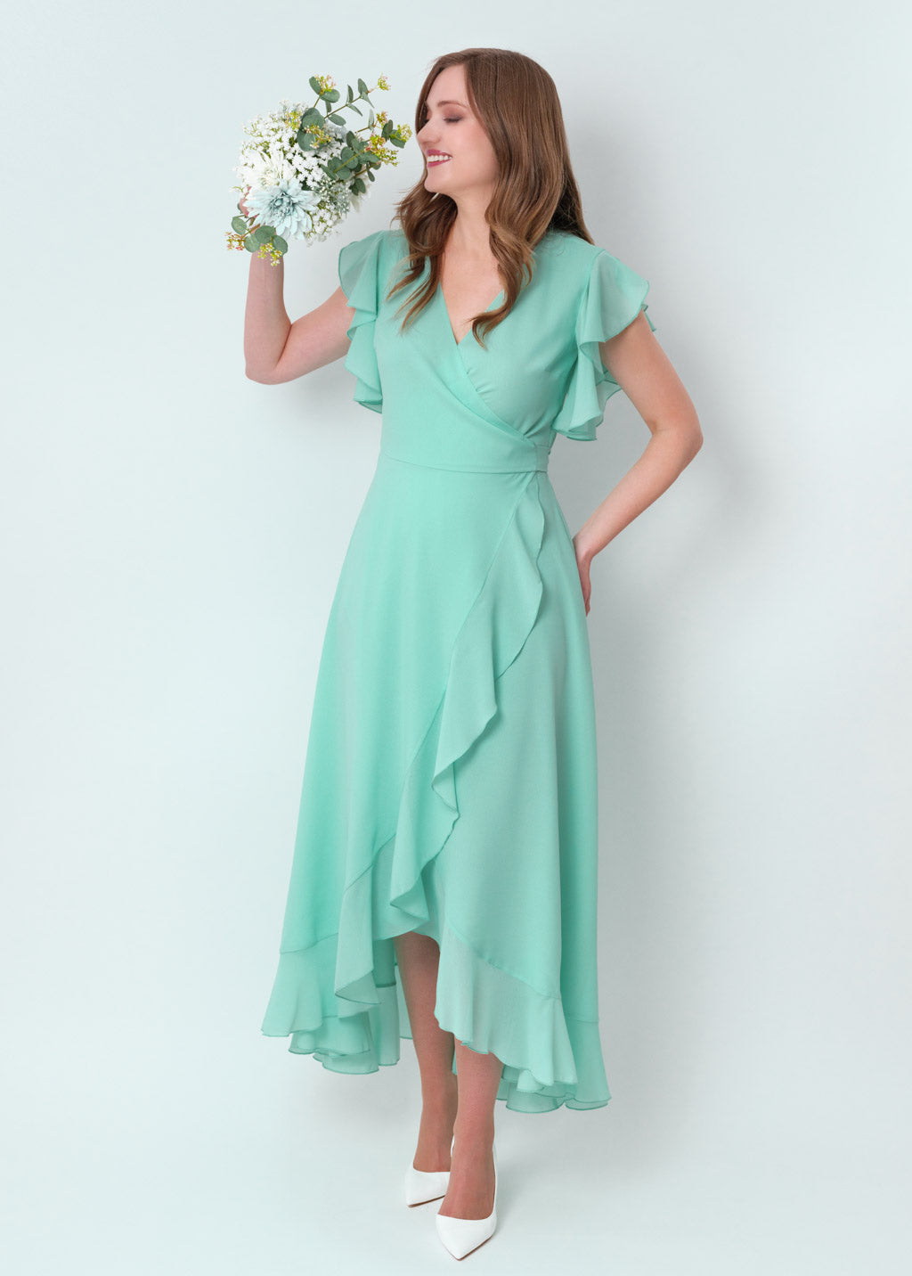 Tiffany blue chiffon wrap dress