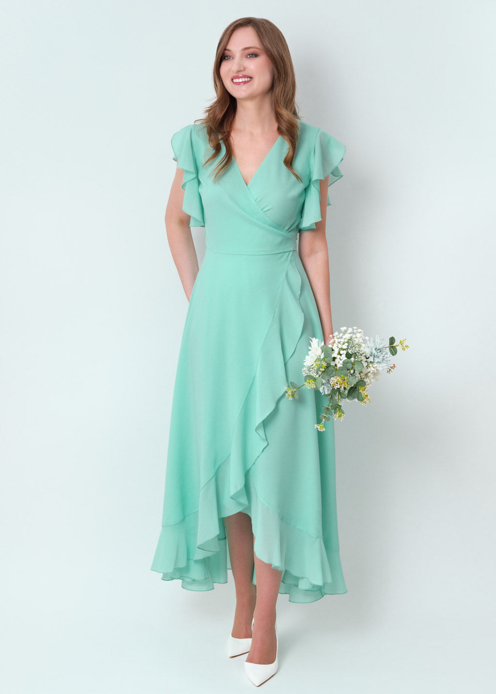 Tiffany blue chiffon wrap dress