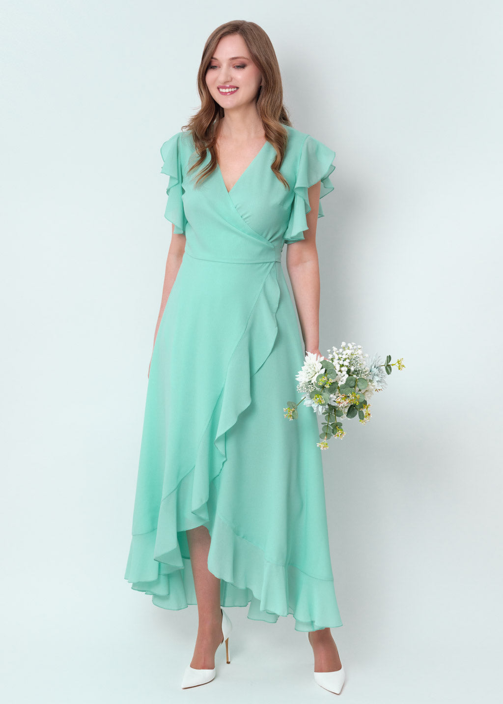 Tiffany blue chiffon wrap dress