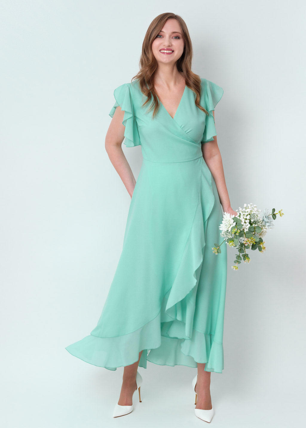 Tiffany blue chiffon wrap dress, chiffon bridesmaid dress, wedding guest dress, bridesmaids dress, chiffon long wrap dress, chiffon long sleeves dress, evening dress, formal chiffon dress, ruffle chiffon dress ENME.ME Tiffany blue chiffon wrap dress, chiffon bridesmaid dress, wedding guest dress, bridesmaids dress, chiffon long wrap dress, chiffon long sleeves dress, evening dress, formal chiffon dress, ruffle chiffon dress ENME.ME
