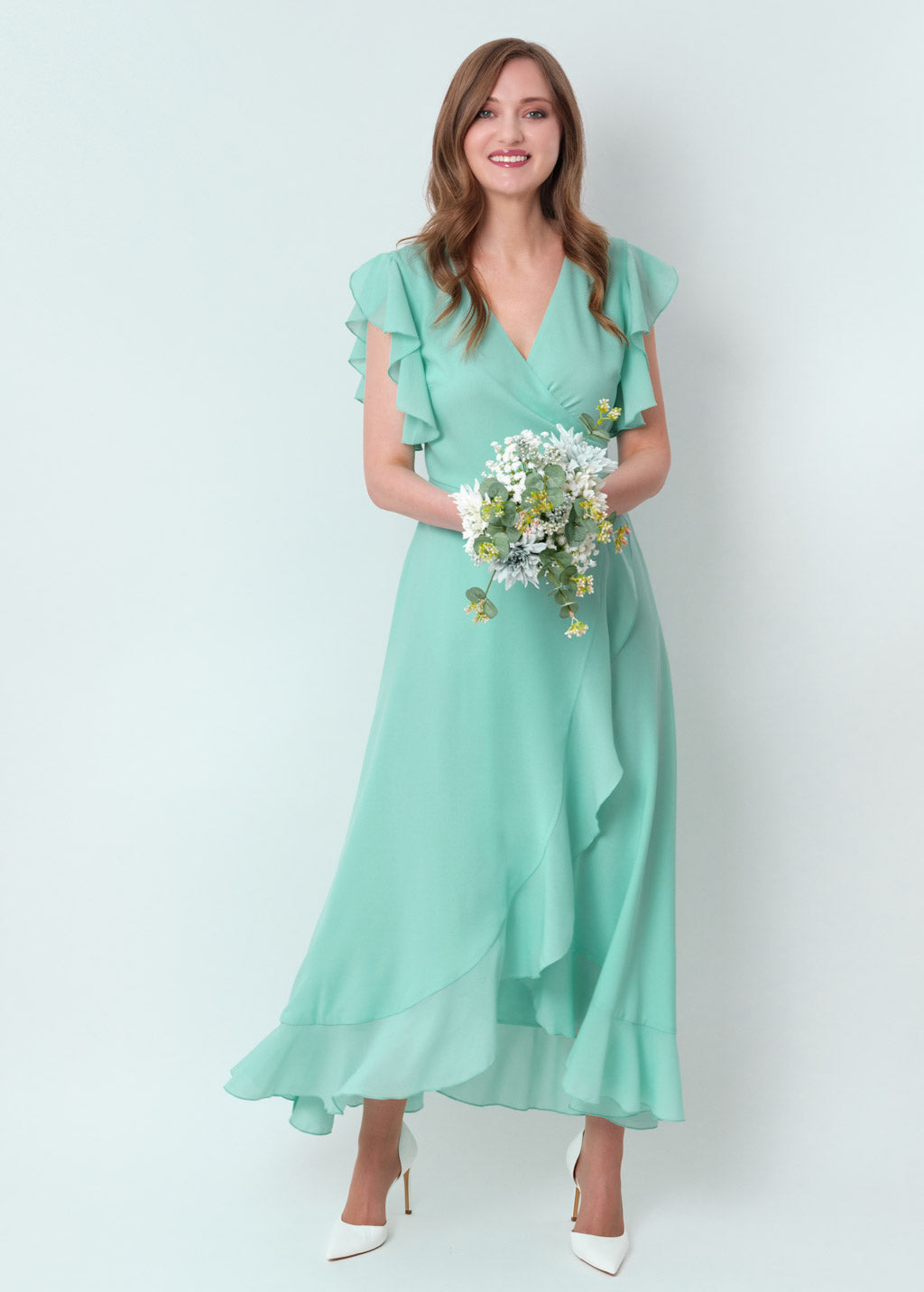 Tiffany blue chiffon wrap dress