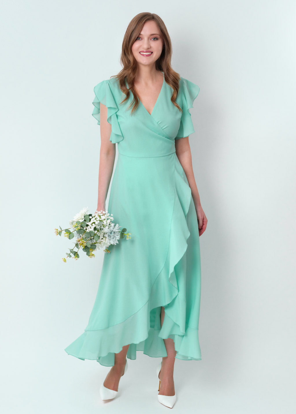 Tiffany blue chiffon wrap dress