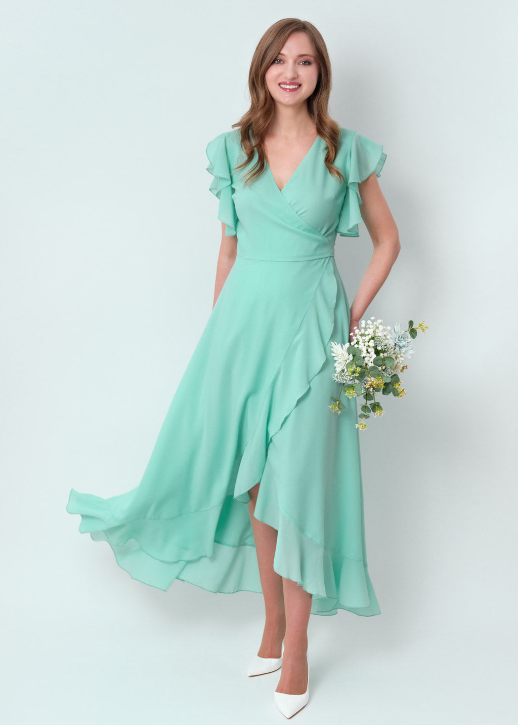 Tiffany blue chiffon wrap dress