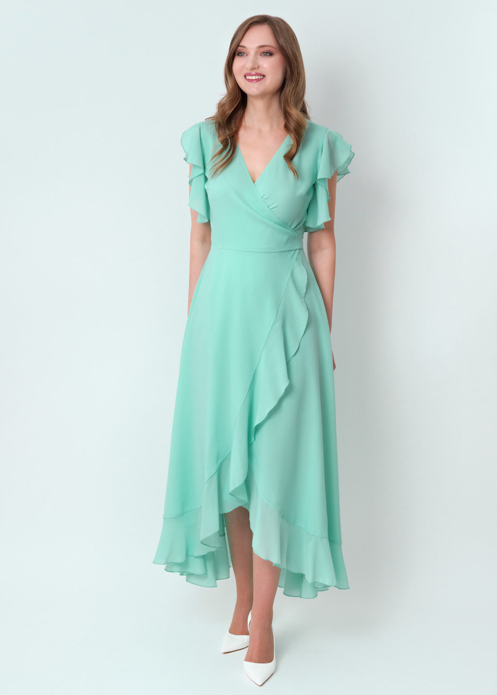 Tiffany blue chiffon wrap dress