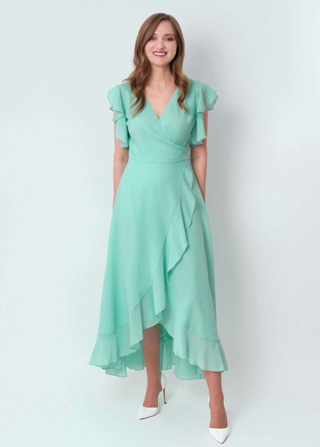Tiffany blue chiffon wrap dress