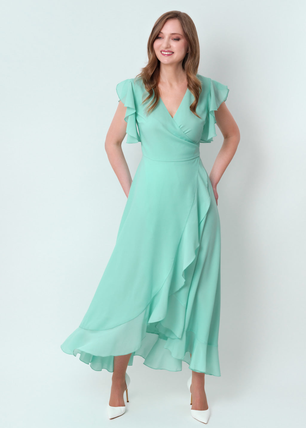 Tiffany blue chiffon wrap dress