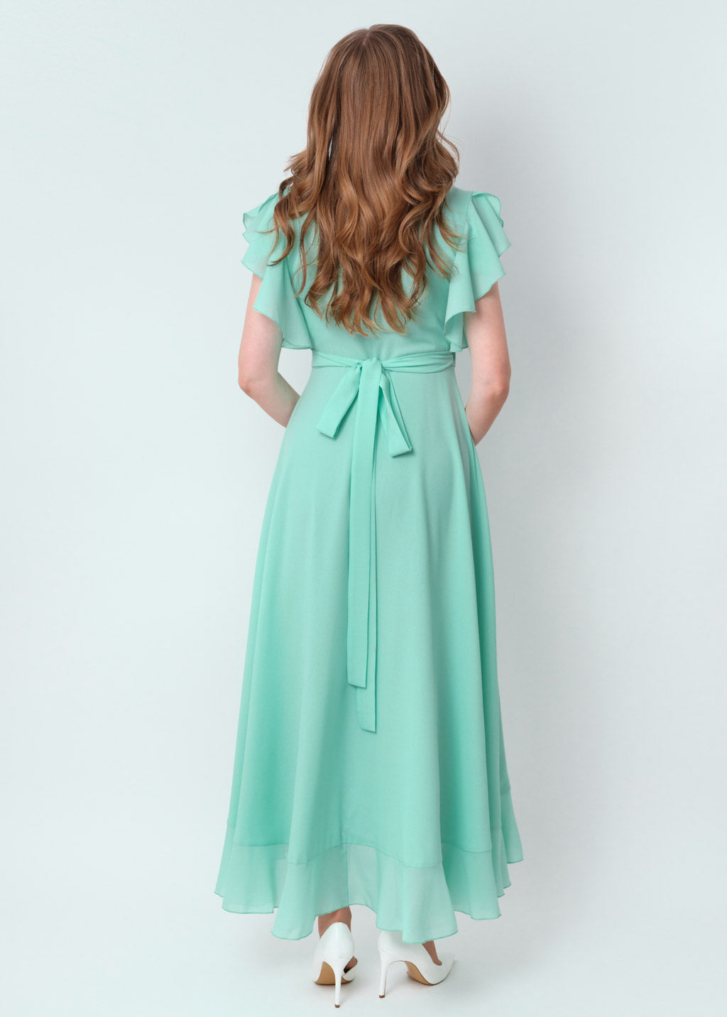 Tiffany blue chiffon wrap dress