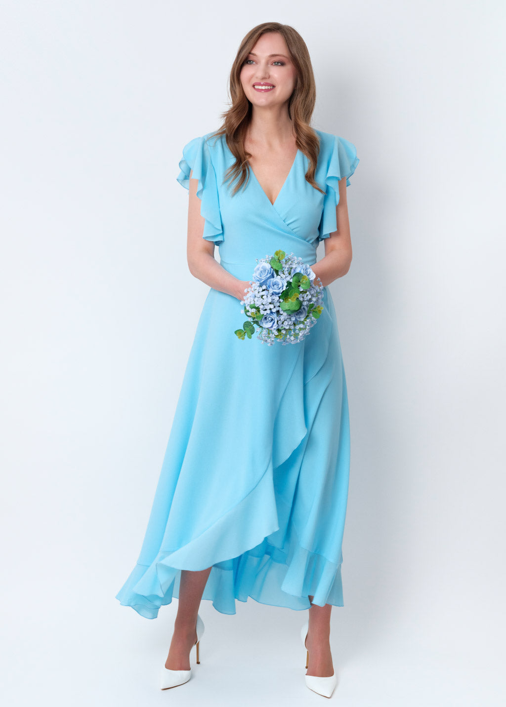 Sky blue chiffon wrap dress