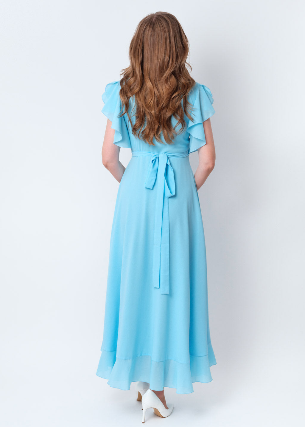 Sky blue chiffon wrap dress
