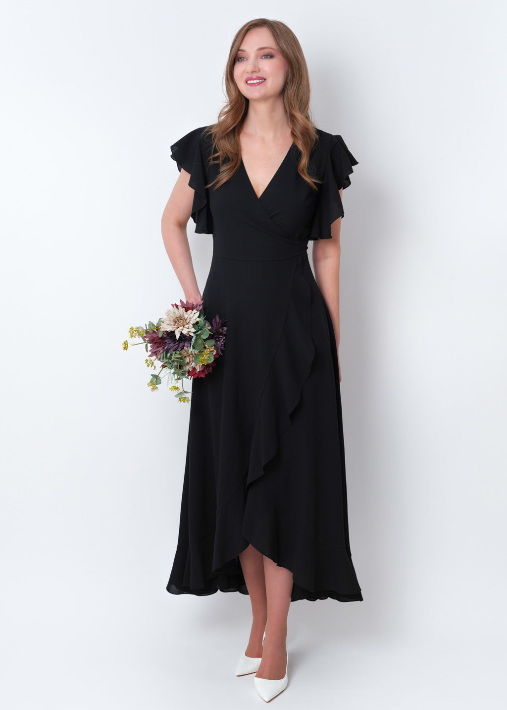 Black chiffon wrap dress