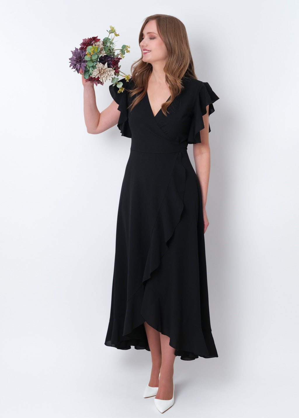 Black chiffon wrap dress