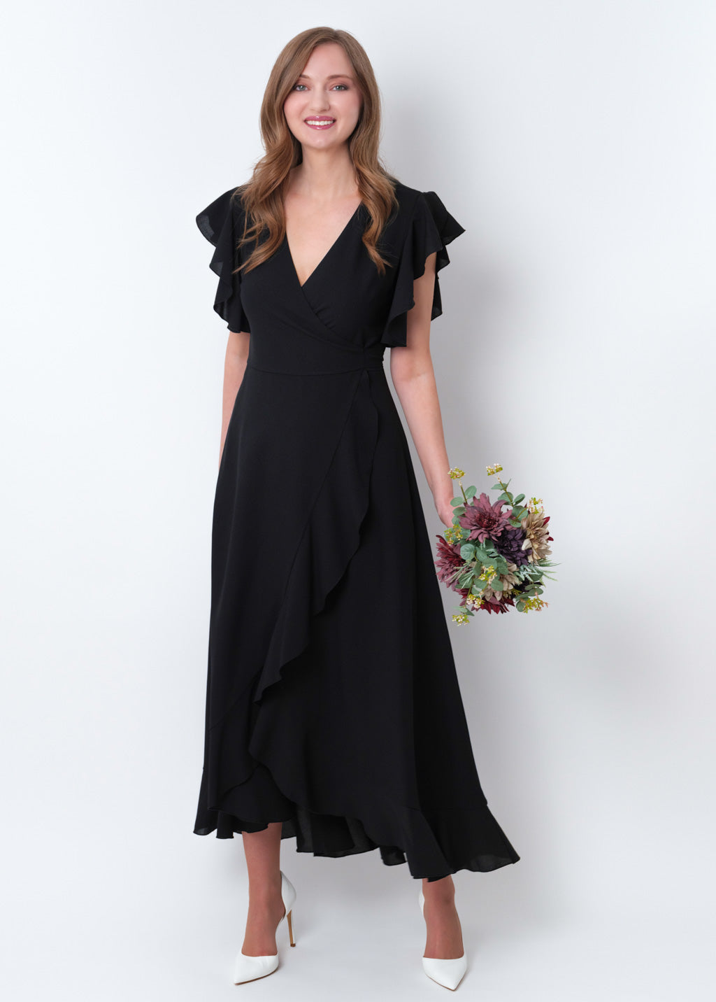 Black chiffon wrap dress