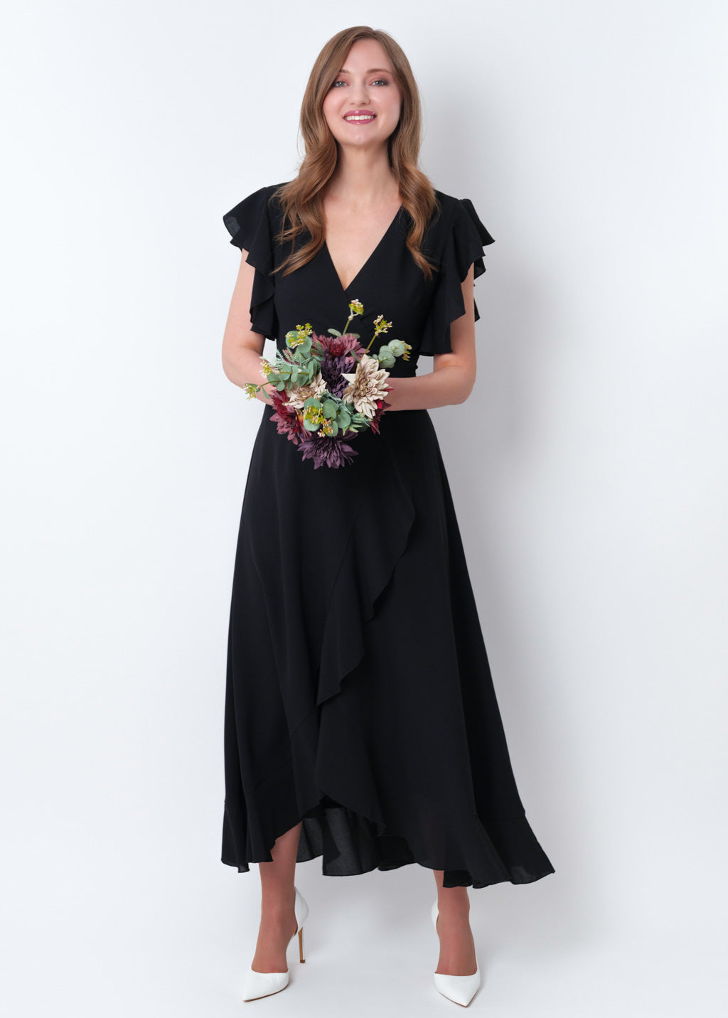 Black chiffon wrap dress
