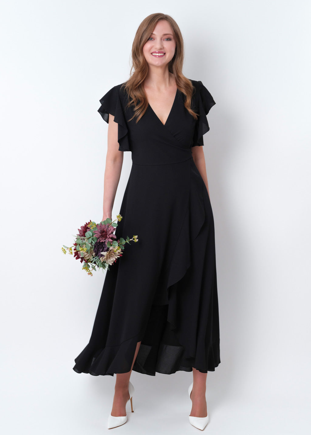 Black chiffon wrap dress