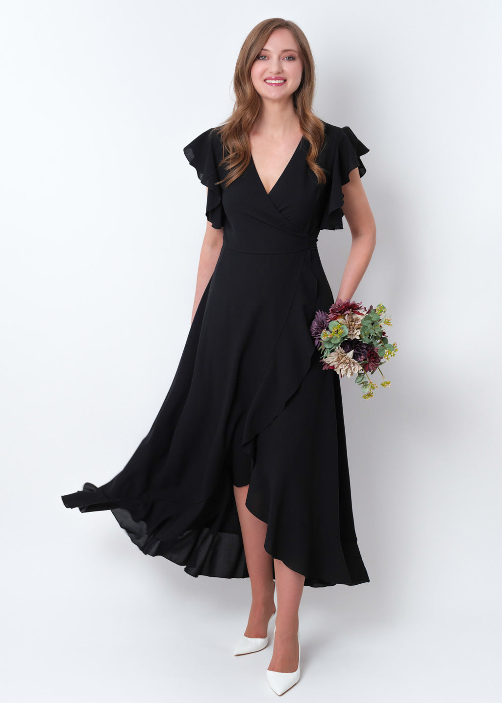 Black chiffon wrap dress