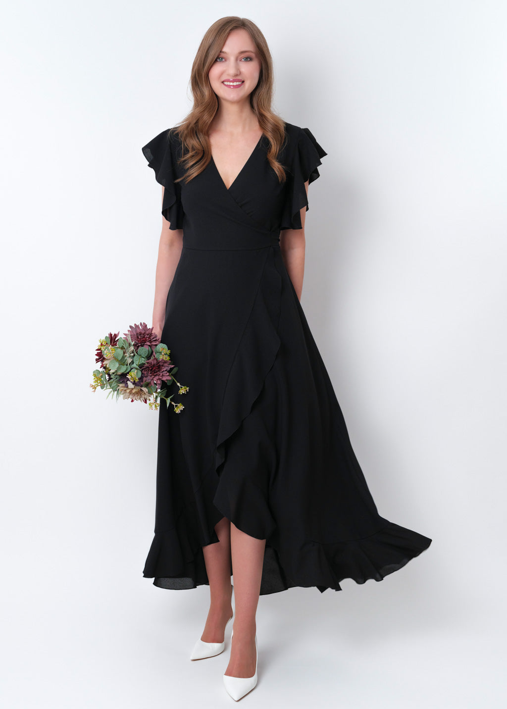 Black chiffon wrap dress