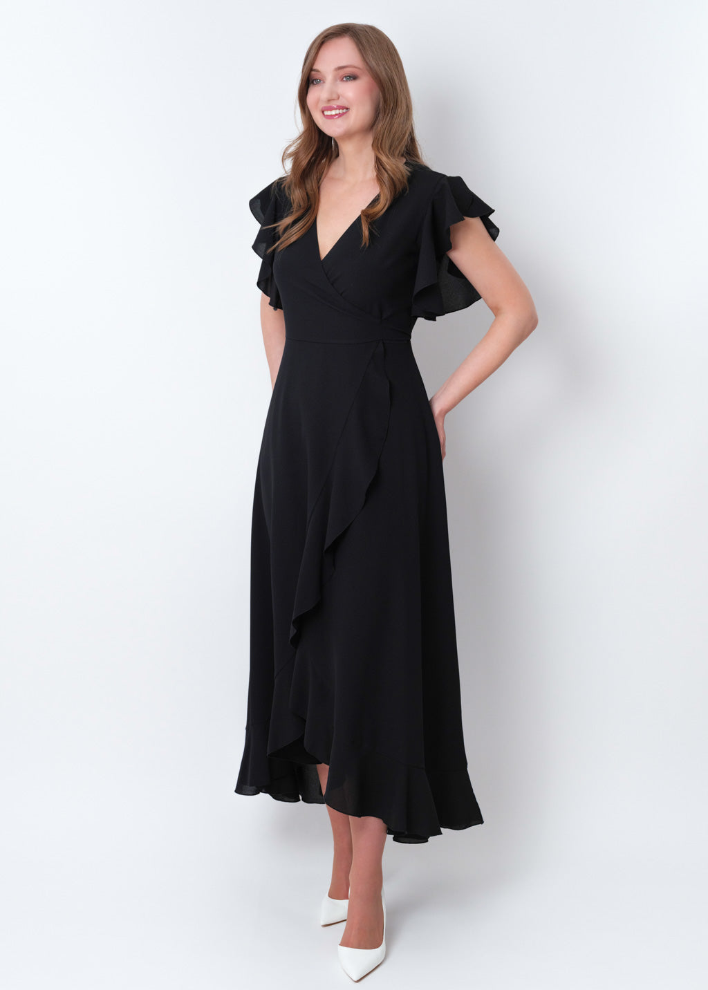 Black chiffon wrap dress