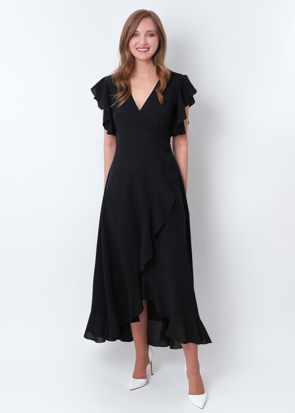 Black chiffon wrap dress