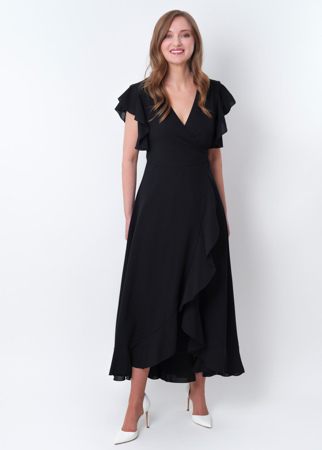 Black chiffon wrap dress