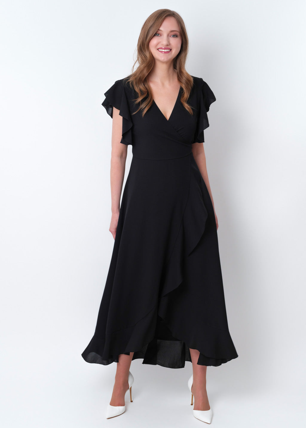 Black chiffon wrap dress