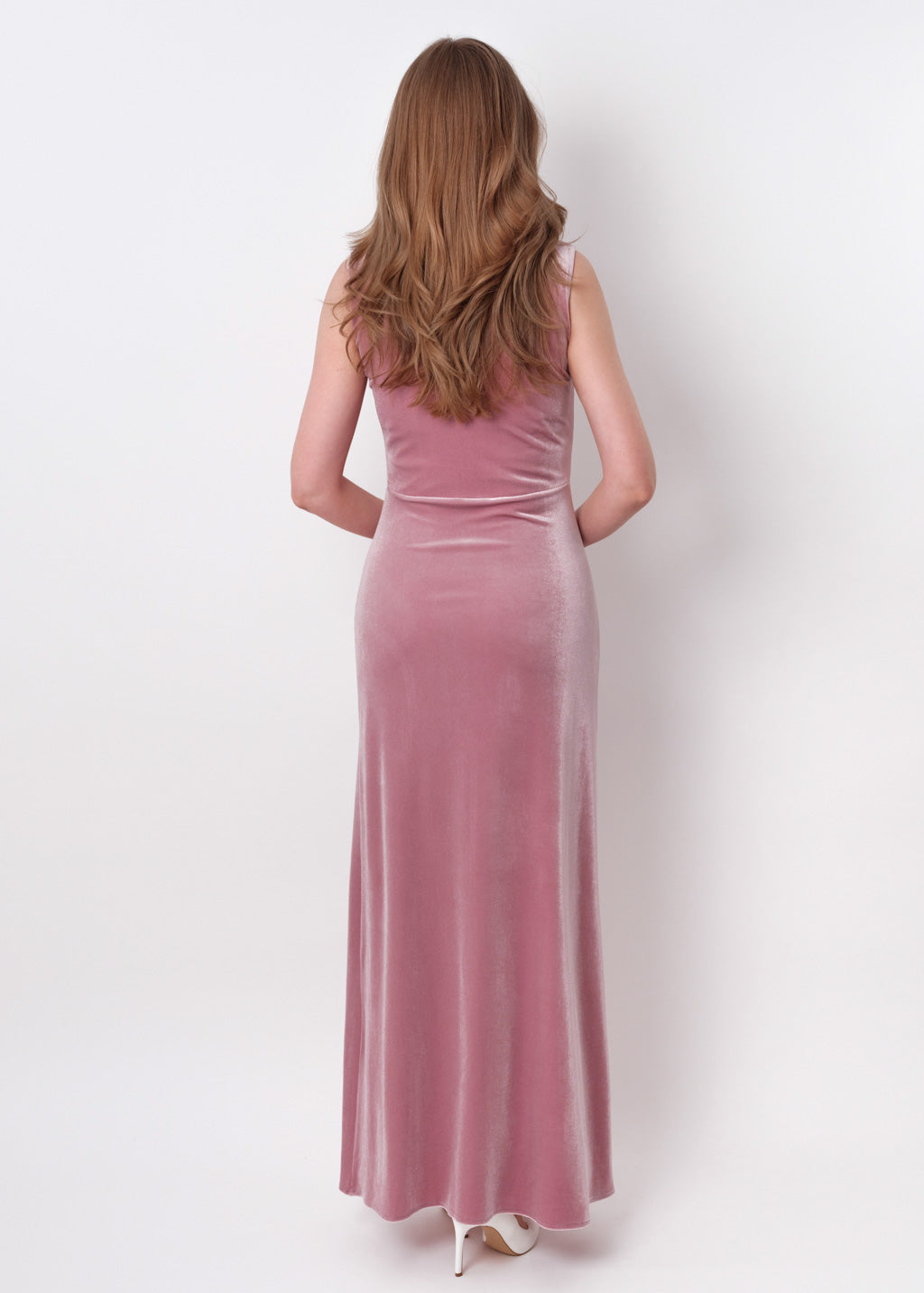 Mauve velvet slit long pencil dress
