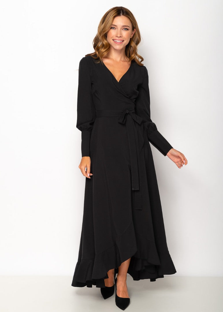 Black long wrap dress