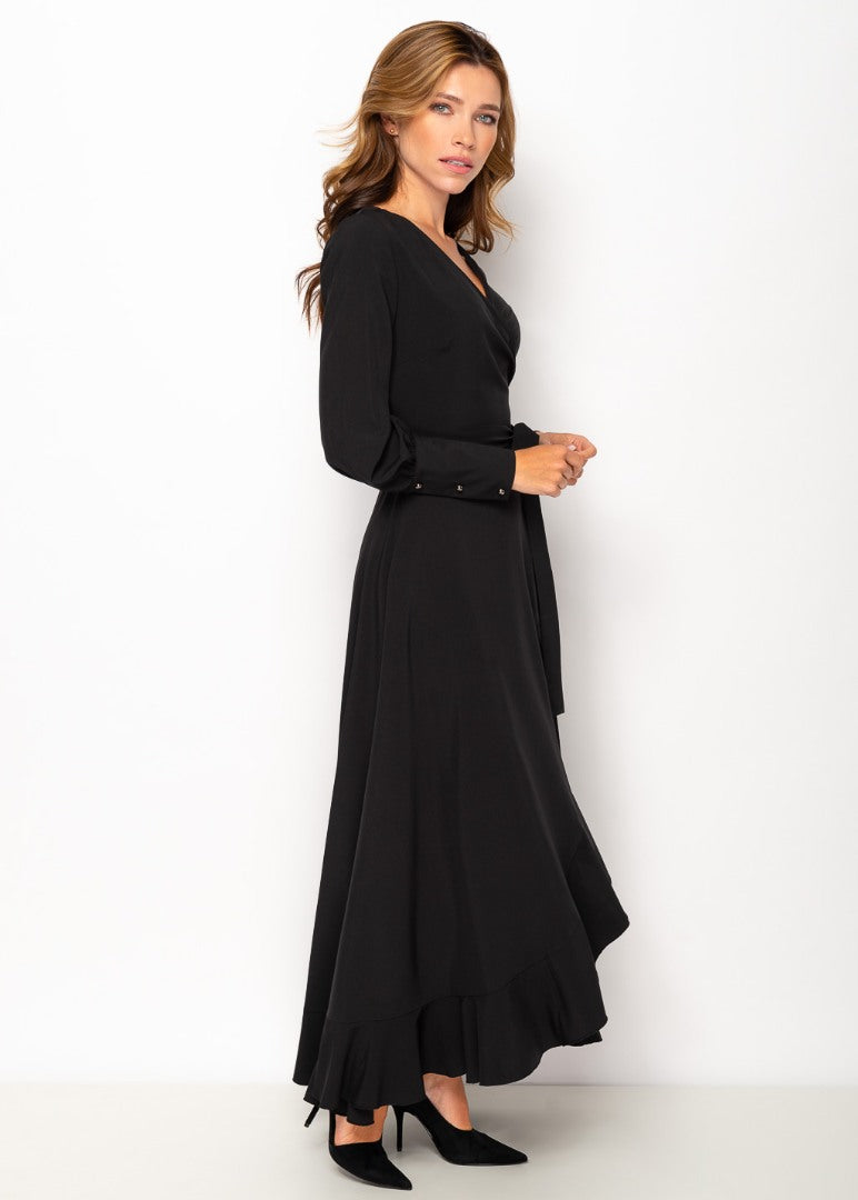 Black long wrap dress