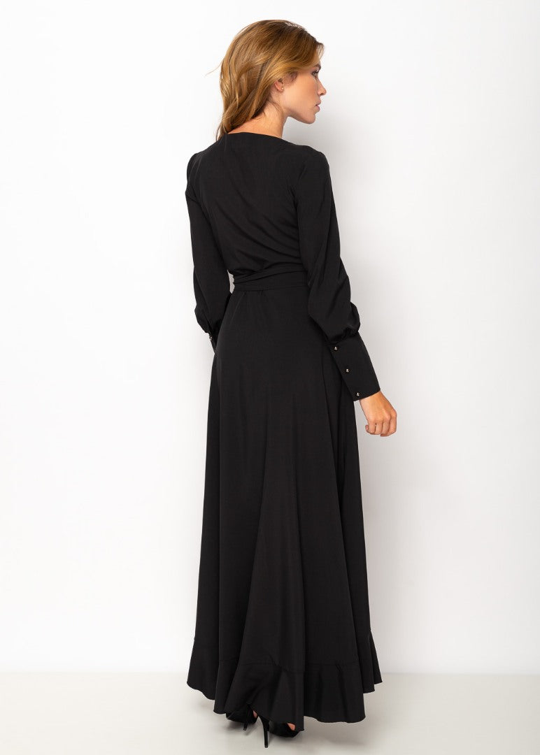 Black long wrap dress