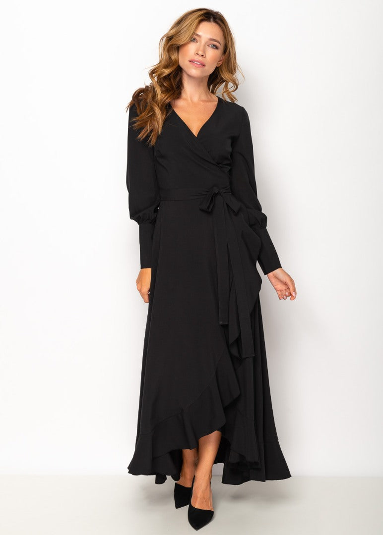 Black long wrap dress