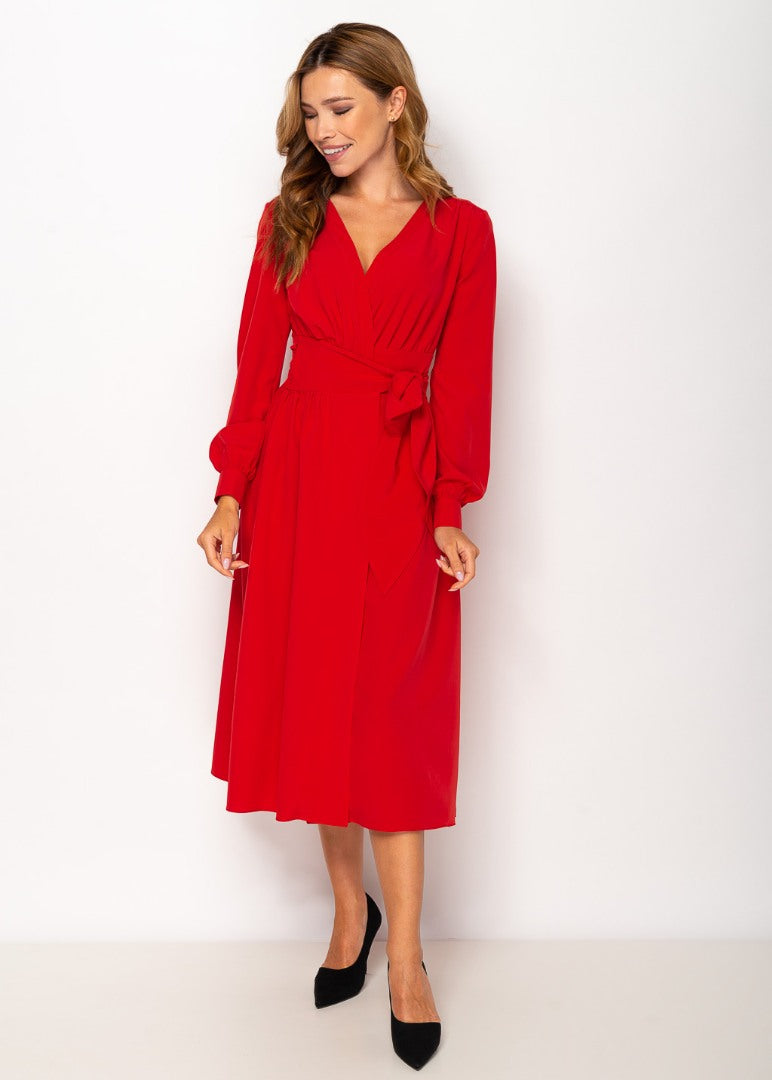 Red midi wrap dress
