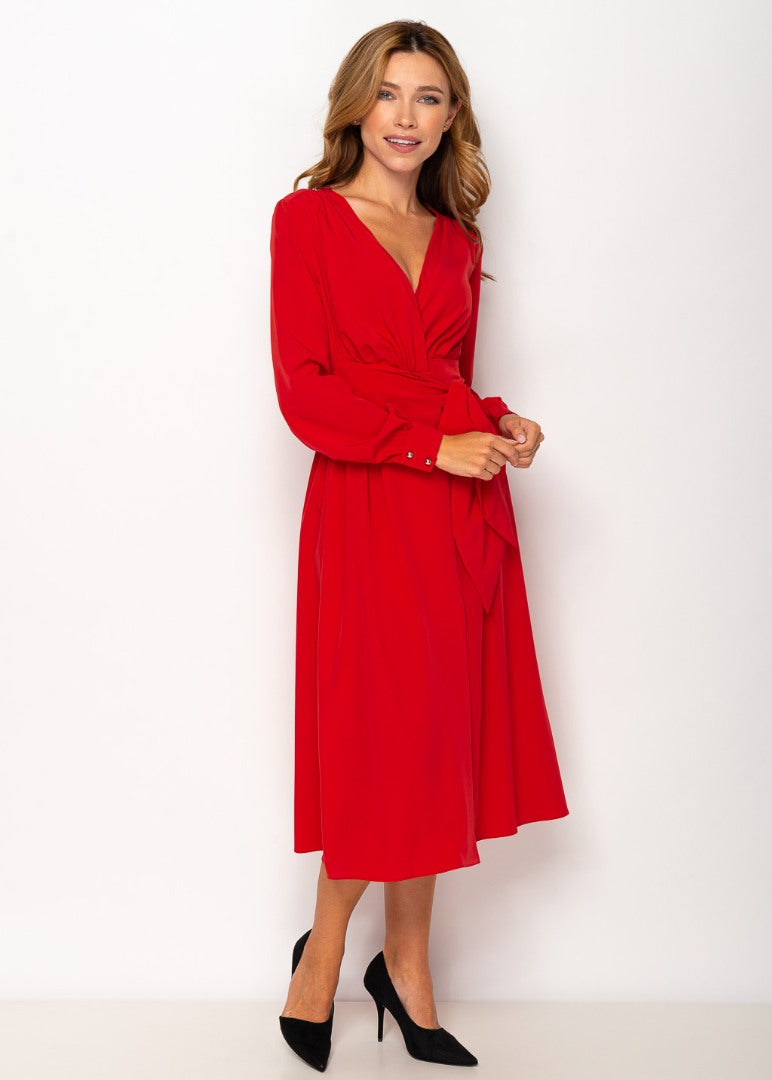 Red midi wrap dress
