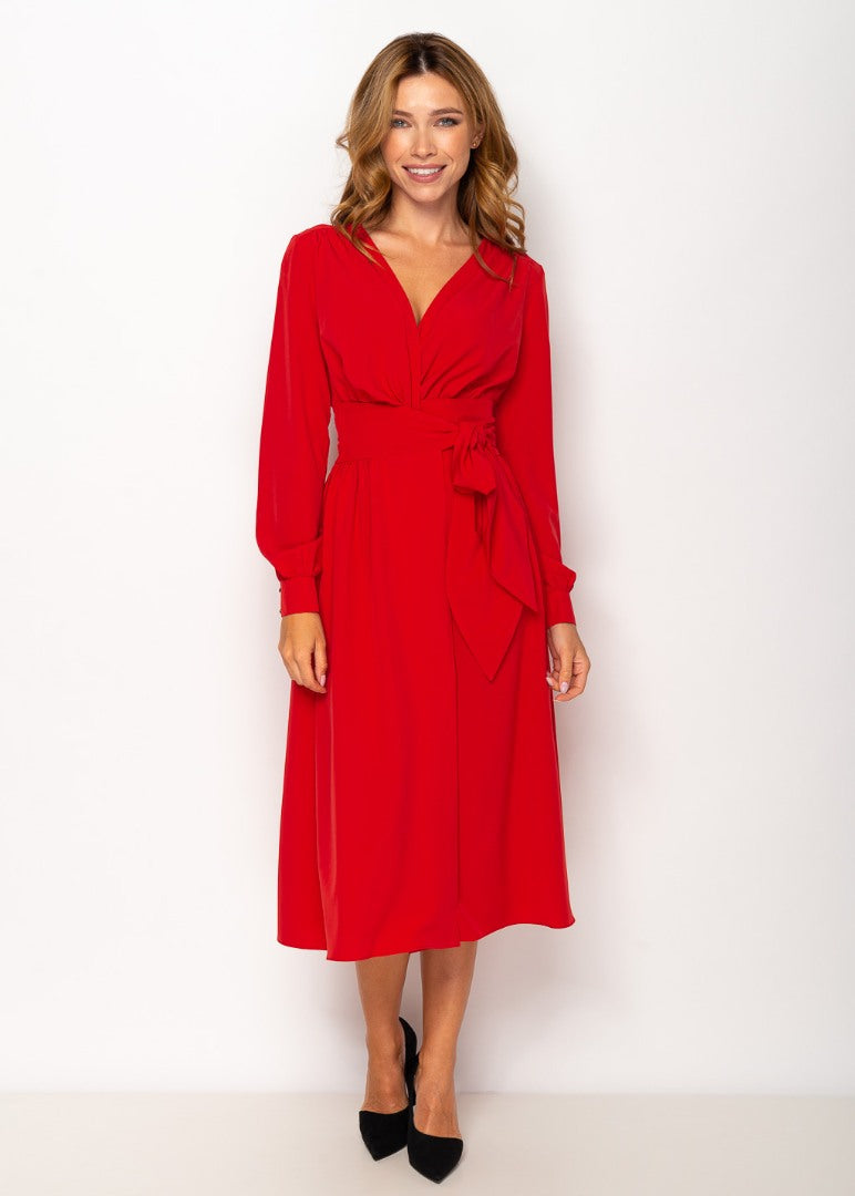 Red midi wrap dress