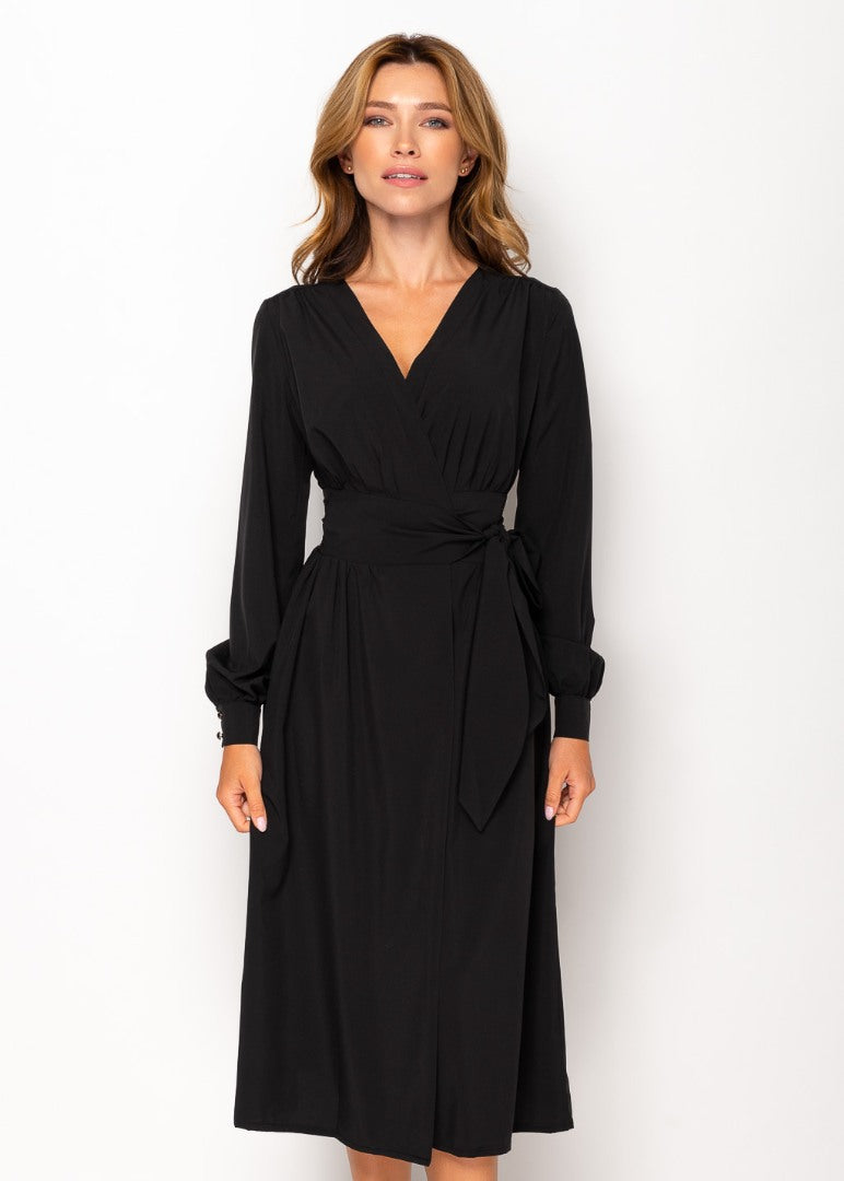 Black midi wrap dress